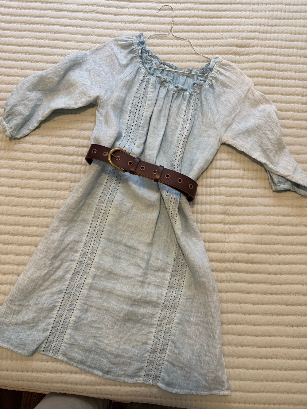 Adorable light blue linen and eyelet dress